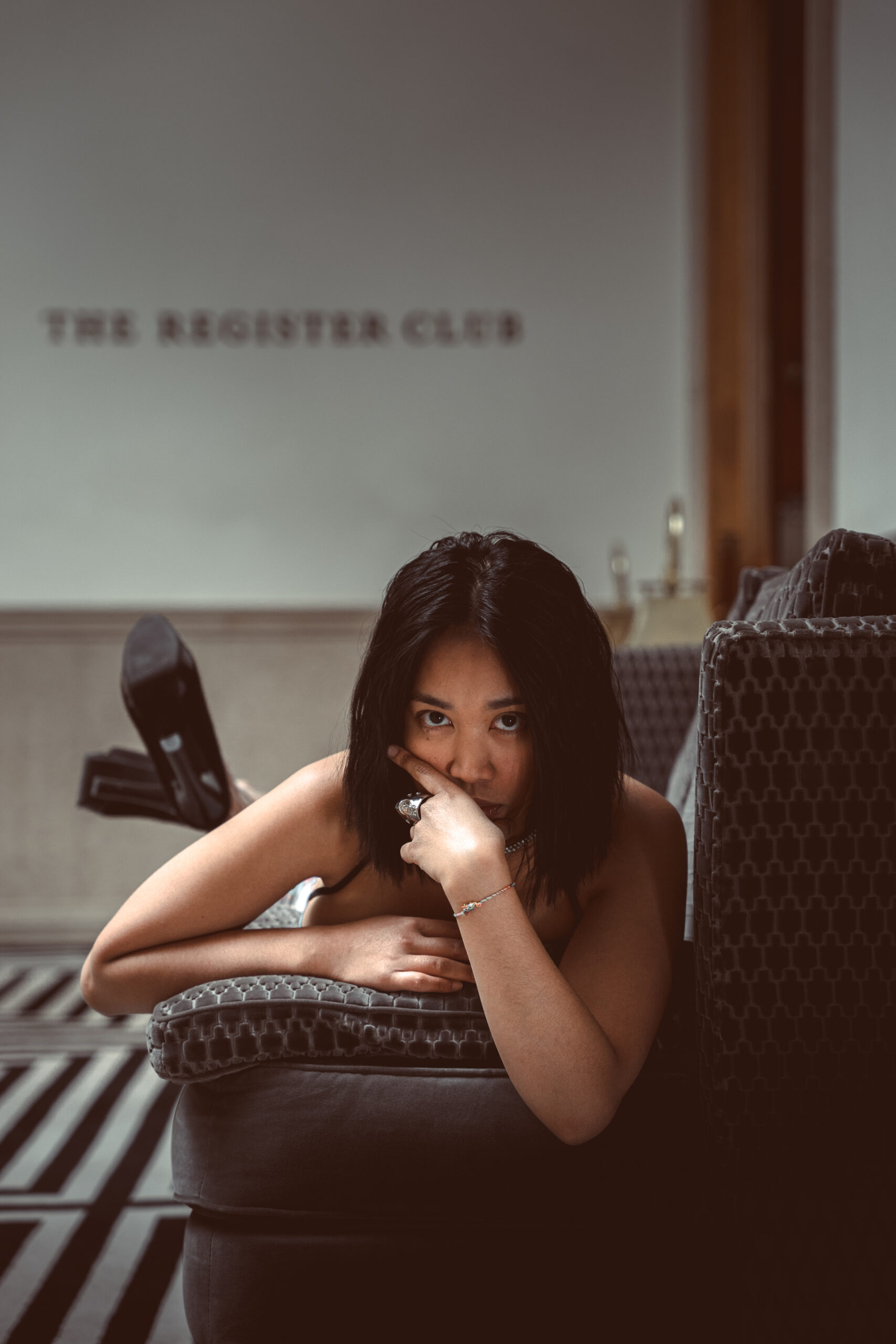 Portrait woman couch 