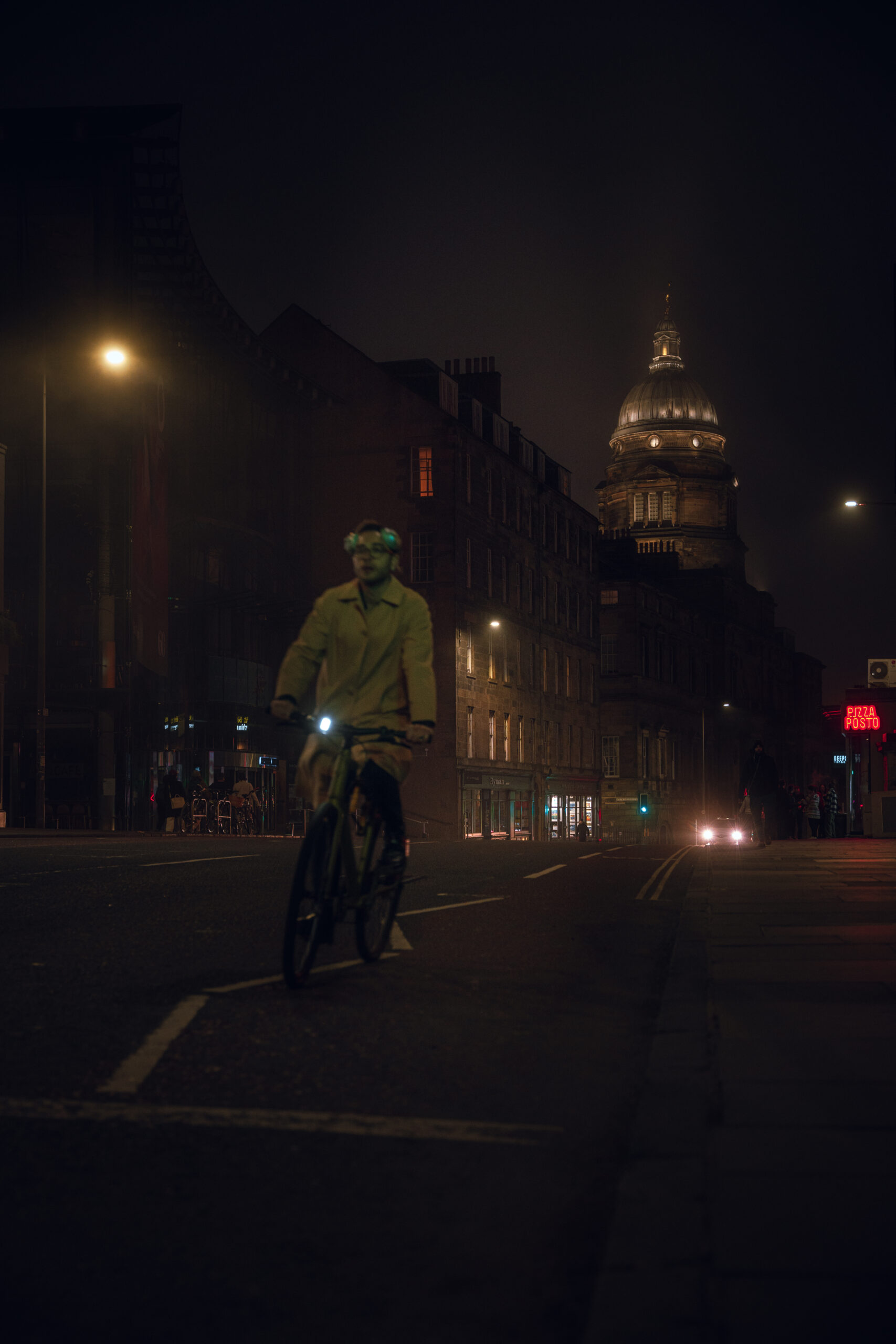 Portrait Bike man night Edinburgh city